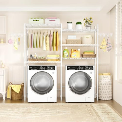 Ulif U6 Clothes Drying Rack, 5-Tier Over Washer and Dryer Shelves - color: White, size: Large: 65.3”W x 13.4”D x 77.5”H