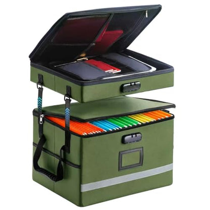 EXLIFBAG Fireproof File Organizer with Lock, 2 Layer - color: Green, size: 2 Layer
