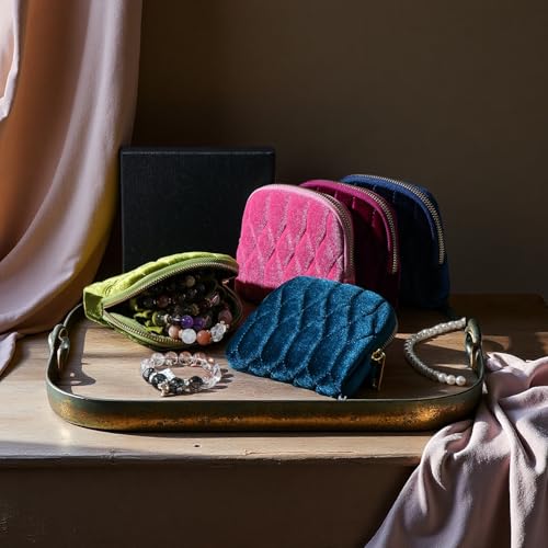 Small Travel Jewelry Bag Velvet Jewelry Case Pouch for Bracelet - color: Navy Blue