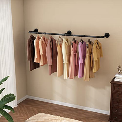 Wall Mounted Clothes Rack, 52.6in Industrial Pipe Clothing Rack for Hanging Clothes, Heavy Duty Garment Rack Wall, Space-Saving Bar, Multi-Purpose Hanging Rod for Laundry Room, Bedroom, 2Packs - size: 52.6Inches