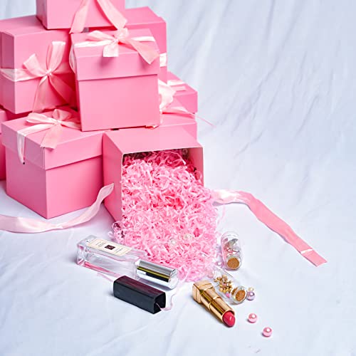 Gift Box with Lid & Ribbon for present, 12pcs, Pink, 4"×4"×4" - color: Pink, size: 4 x 4 x 4 Inch