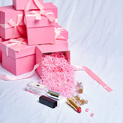 Gift Box with Lid & Ribbon for present, 12pcs, Pink, 4"×4"×4" - color: Pink, size: 4 x 4 x 4 Inch