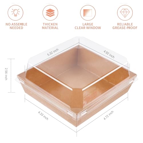 Ocmoiy Charcuterie Boxes with Clear Lids, 5 Inches, 50 Pack, Brown - color: Brown
