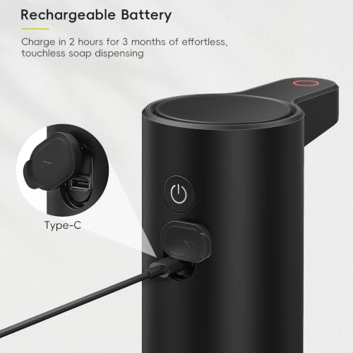 EKO Aroma 9 fl oz Automatic Liquid Soap Dispenser, Rechargeable Soap Dispenser for Kitchen and Bathroom with Adjustable Volume Control (Matte Black Steel) - color: Matte Black, size: 9 oz
