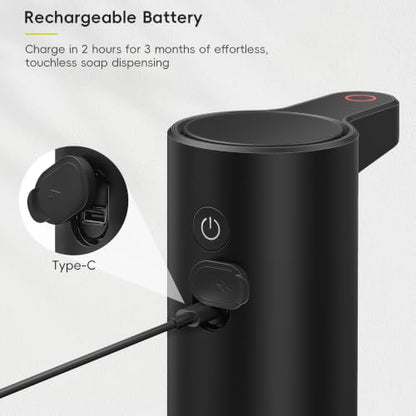 EKO Aroma 9 fl oz Automatic Liquid Soap Dispenser, Rechargeable Soap Dispenser for Kitchen and Bathroom with Adjustable Volume Control (Matte Black Steel) - color: Matte Black, size: 9 oz