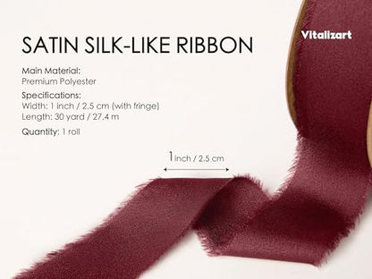 Vitalizart Burgundy Silk Satin Ribbon 1" x 30 Yds Handmade Frayed Edges - color: Burgundy