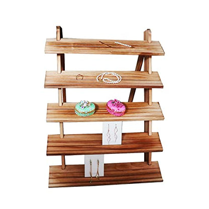 Wooden Retail Display Stand Wood Cupcake Stands for Retail Selling Rustic Risers for Vendors, Multi-tiered Jewelry Rack, Earring Ring Holder, Craft Funko Pop Shelves (5-tier brown) - color: 5-tier brown