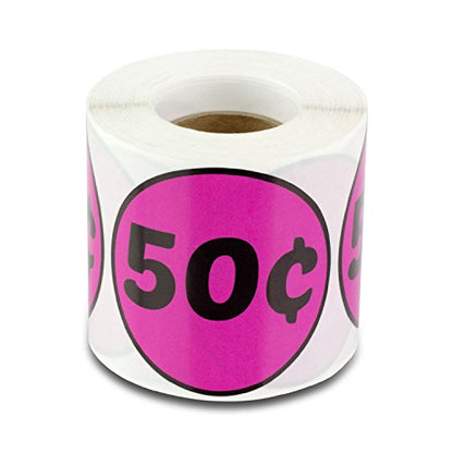 50 Cent Price Stickers, 2 inch, Pink, Circle Dot, 300 Labels - color: 50c / Dark Pink, size: 1 Roll