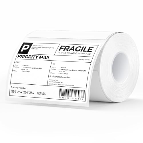 MUNBYN 4x3 Thermal Labels, 500 Sheets/1 Roll, White - color: White, size: 4x3"