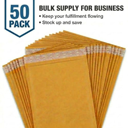 BOX USA 12 1/2 x 19" Kraft Bubble Mailers (50-Pack) - Brown Padded Envelopes, Self-Seal Shipping Bags for Small Business, Heavy Duty Cushioned Mailing Envelopes for Packaging and Shipping - size: 12-1/2x19" (50-Pack)