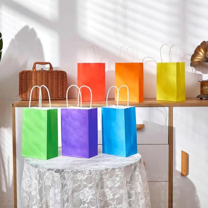 SUNCOLOR 12-Pack Rainbow Small Gift Bags with Handles – 8" Recyclable Goodie Bags for Party Favors, Birthdays & Celebrations - color: Rainbow