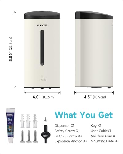AIKE Automatic Liquid Soap Dispenser,25oz Capacity for Bathroom,Mattewhite - color: Off White