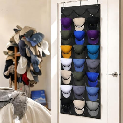 Baseball Cap Rack, Door-Mounted Cap Rack, Wall-Mounted Cap Rack, 24 Pockets, Polyester