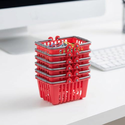 Kisangel 20Pcs Mini Shopping Baskets, Plastic Red Grocery Basket for Kids