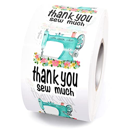 Sewing Machine Stickers, Thank You Sew Much Sticker, Sewing Themed Gifts Thank You Stickers, Sew Labels for Handmade Items, Business Order Mail Packages 1.5" L X 1.5" H 500 PCS Sticker - style: Thank You Sew Much