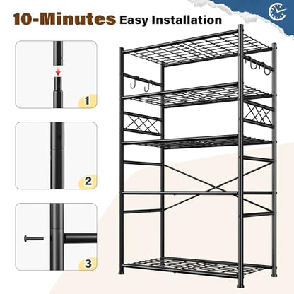 DurayLoly Heavy Duty 5-Tier 1000LBS Metal Shelving with 4 Side Hooks, Black - size: 36" W x 12" D x 72" H (5T)