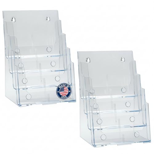 Azar Displays 252376-2PK Four Tier, Four Pocket Letter Brochure File Holder for Flyer, Office Supplies, Paper Document or Magazines, Clear Organizer for Wall and Counter Desktop Stand, 8.5" x 11" (2-Pack) - size: 4 Tier