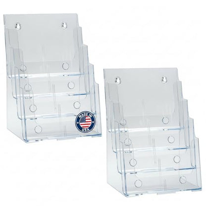Azar Displays 252376-2PK Four Tier, Four Pocket Letter Brochure File Holder for Flyer, Office Supplies, Paper Document or Magazines, Clear Organizer for Wall and Counter Desktop Stand, 8.5" x 11" (2-Pack) - size: 4 Tier