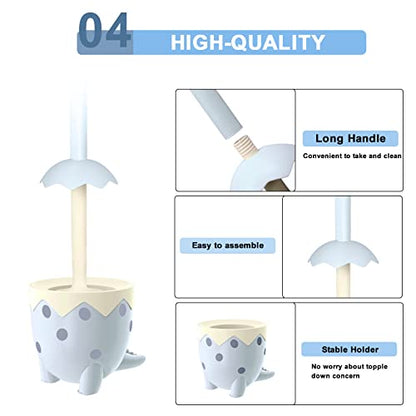 Toilet Brush Dinosaur Shape,Cute Shape Look, TPR Bristles Round Brush, Compact Size Toilet Brushes Floor Standing, 1-Pack - color: Blue