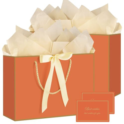 woric 2 Pcs Orange Gift Bags with Handles, 14" Medium Fall Gift Bags - color: Orange