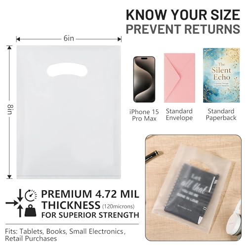 VieFantaisie 100 PCS Clear Plastic Gift Bags, 6" x 8" Goodie Bag for Candy Treat Craft, Party Favor Bags with Die Cut Handles for Birthday Party, School Events & Small Business, Retail - color: Clear-100PCS