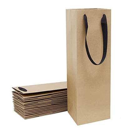 Aimyoo Brown Wine Bottle Gift Bags Bulk,10 Pack Kraft Paper Gift Bags with Handles 4x4x14 inch for Champagne Alcohol - color: Brown - 4x4x14 inch, size: 1 Count (Pack of 10)
