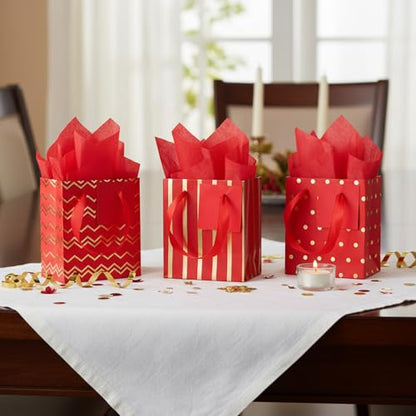 Tenare 12 Pcs Small Gift Bags Bulk,4 x 2.75 x 4.5 Inch,Red Gold - color: Red Gold, size: 4 x 2.75 x 4.5 Inch
