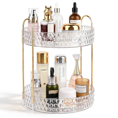 Large Capacity Rotating Makeup Organizer Perfume Stand Holder, 2 Tier Clear - color: Clear, size: 2 Tier (Standard)