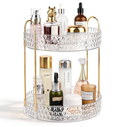 Large Capacity Rotating Makeup Organizer Perfume Stand Holder, 2 Tier Clear - color: Clear, size: 2 Tier (Standard)
