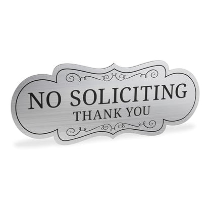 ExcelMark Premium No Soliciting Sign for House - Made in the USA (Small - 2"x 5", Brushed Silver with Black Letters) - color: Silver/Black Designer, size: Small