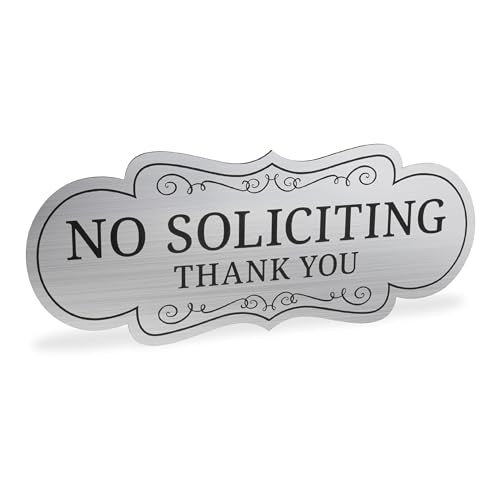 ExcelMark Premium No Soliciting Sign for House - Made in the USA (Medium - 2.8"x 7", Brushed Silver with Black Letters) - color: Silver/Black Designer, size: Medium
