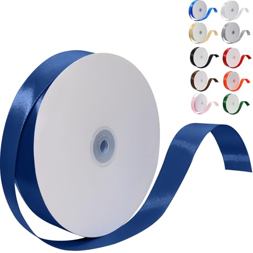 Navy Blue Satin Ribbon 1 Inch 100 Yards, for Wedding Gift Wrapping - color: Navy Blue