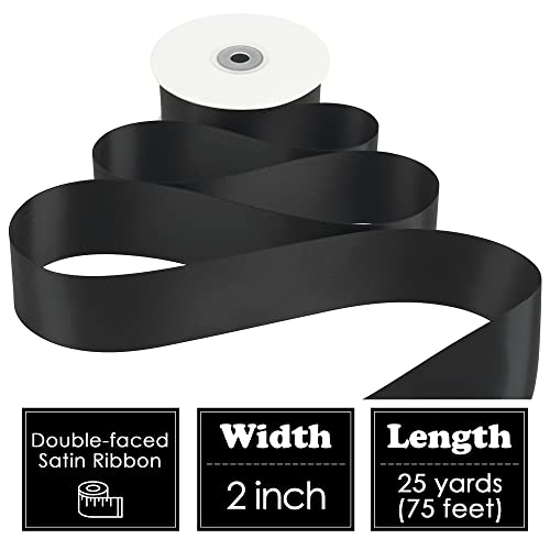 HUIHUANG Black Double-Faced Satin Ribbon 2 inch Continuous 25 Yards - color: Black, size: 2 inch
