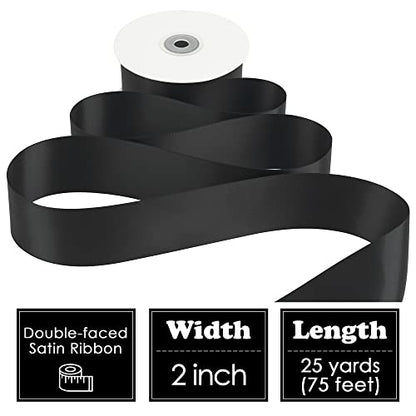 HUIHUANG Black Double-Faced Satin Ribbon 2 inch Continuous 25 Yards - color: Black, size: 2 inch