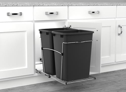 Rev-A-Shelf Double Pullout Garbage Trash Cans for Kitchen Cabinets, 35 Qt - color: Black