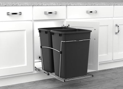 Rev-A-Shelf Double Pullout Garbage Trash Cans for Kitchen Cabinets, 35 Qt - color: Black