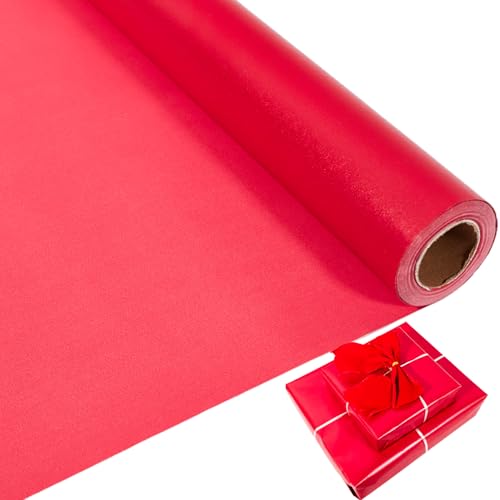 HJIJIAY Red Kraft Wrapping Paper Roll,Reversible Red Wrapping Paper,Pearly-Lustre Solid Color Gift Wrap for Birthday, Wedding,Parties,Baby Shower,Christmas, DIY Bouquet -17 x 394 inch (33feet) - color: Red