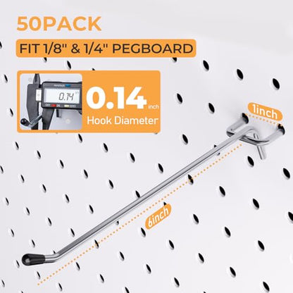 INCLY 50 Pack Pegboard Hooks, 6 Inch Peg Board Shelving Hooks Accessories - color: Silver, size: 6 Inch