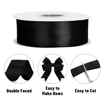 KINGLAKE Double Faced Black Satin Ribbon - 1-1/2 Inch x 50 Yards - color: Black