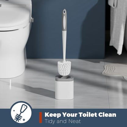 Toilet Brush and Holder Set, Space Saving, White, 1 Pack - color: White
