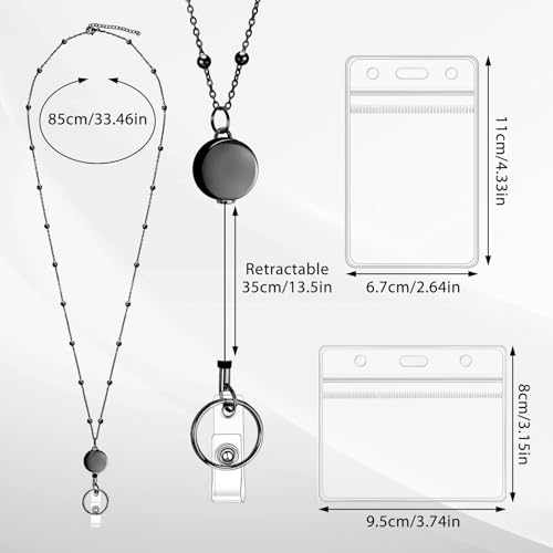 Stainless Steel Badge Lanyard with 2 Waterproof Id Holders, Black - color: Black