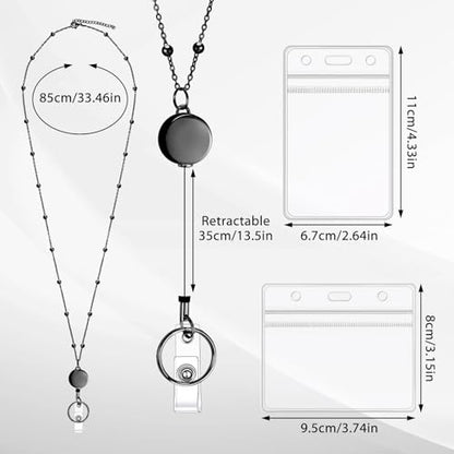 Stainless Steel Badge Lanyard with 2 Waterproof Id Holders, Black - color: Black