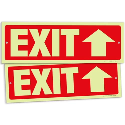iSYFIX Exit Signs with Directional Up Arrow, 2 Pack, 12x4 Inch - color: Plastic Up Glow, size: 2 Pk 12x4