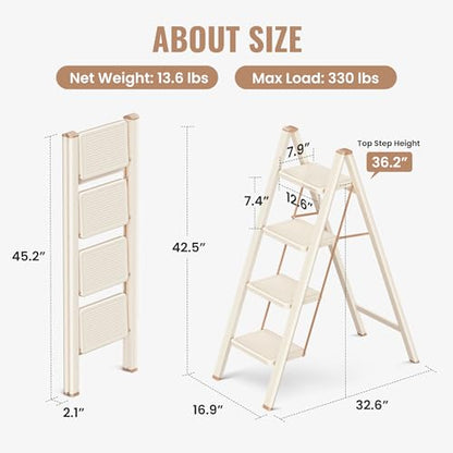 4 Step Ladder, Folding Step Stool with Anti Slip Widened Pedal - size: 4 Step