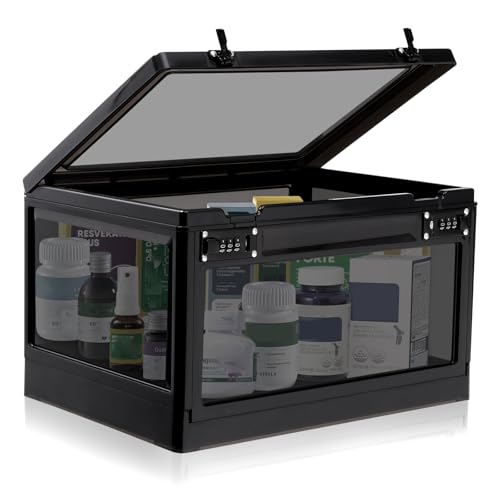 Large Medicine Lock Box with Dual 3-Digit Combination Locks, 24L Lockable Storage Box for Medication, Snacks, Phone, and Electronics - BPA-Free Organizer Bin for Home, Office, Fridge, and Safety - color: Black