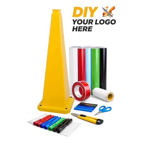 36" 3-Pack Blank Safety Cones - Heavy Base for DIY Signage - color: Blank/Yellow, size: 36inch