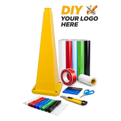 36" 3-Pack Blank Safety Cones - Heavy Base for DIY Signage - color: Blank/Yellow, size: 36inch