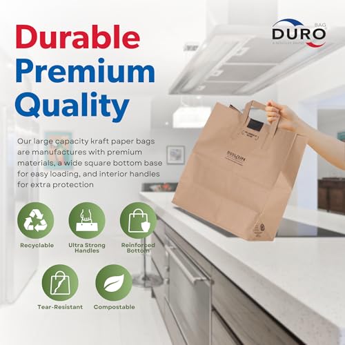 DURO 18072 70# Brown Grocery Bags with Handles, 12 x 7 x 14 In, 25 Ct - size: 1 Count (Pack of 25)