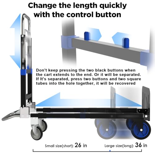 Black Convertible Hand Truck Dolly Cart with 4 Wheels Heavy Duty,500 Lbs Capacity, 2 Straps for Moving Furniture/Appliance/Carton/Warehouse/Office/no Need to Install, Follow Video to Fold - color: Black