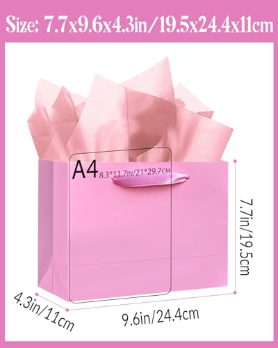 qiqee Pink Gift Bags, Medium Size, 9.6"x7.9"x4.3", 24PCS - color: Pink, size: 24 Count (Pack of 1)